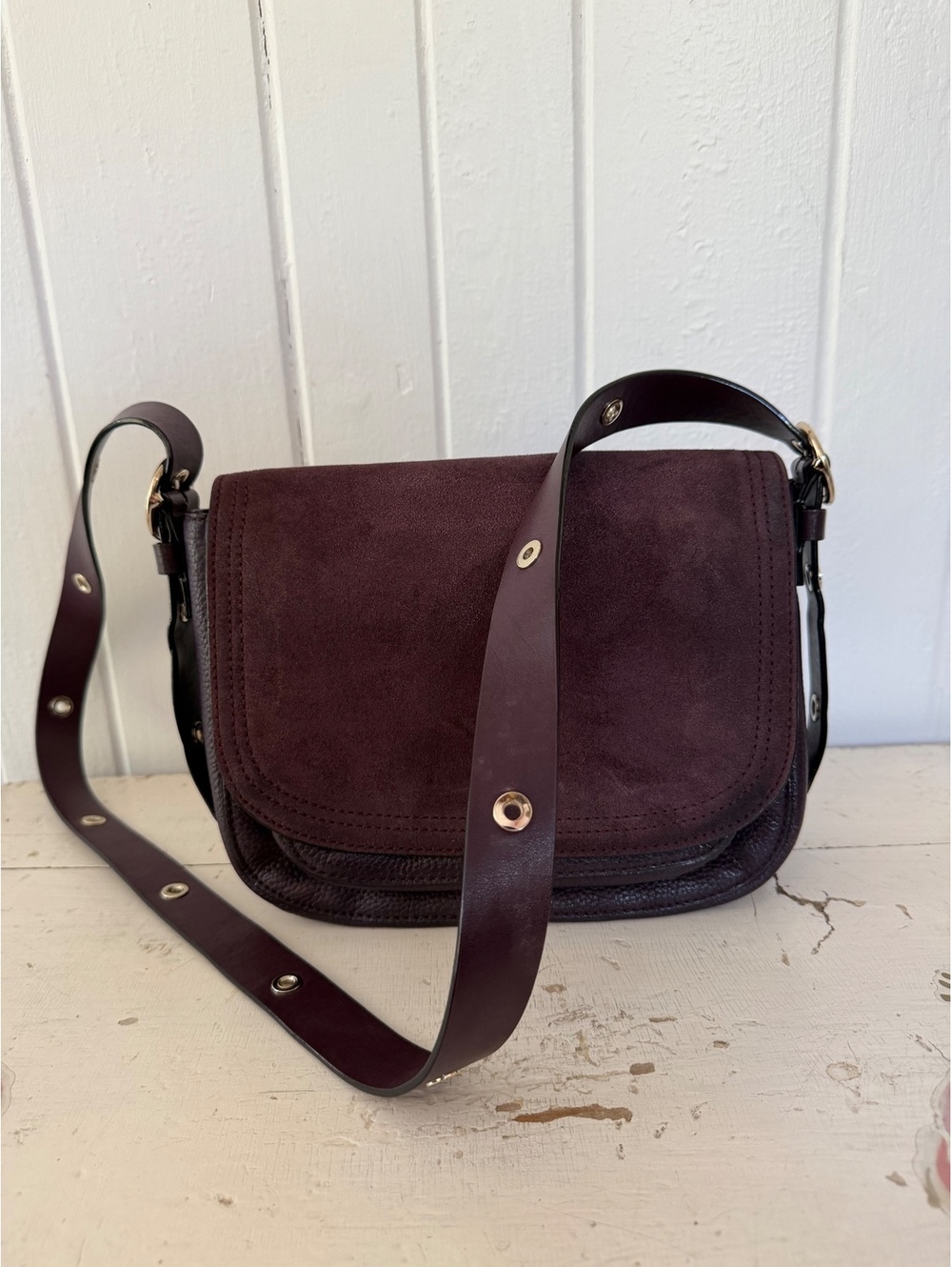 Kate Spade New York Plum Suede and Leather Crossbody Bag with Adjustable Strap